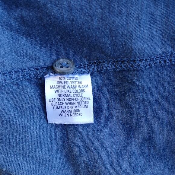 Michael Morgan Blue Henley T-Shirt Medium long sleeve tee cotton blend grey trim - Picture 9 of 14